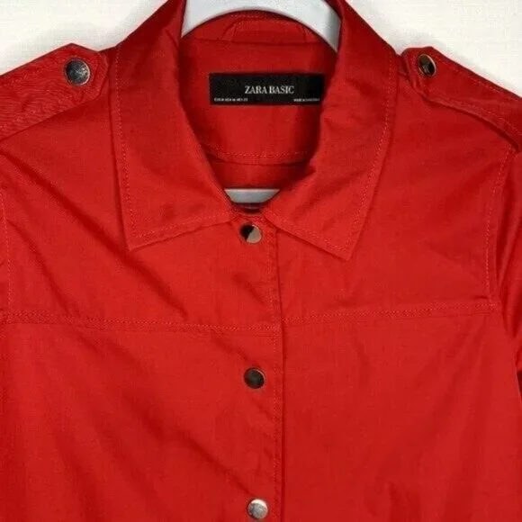 Zara Basic Red Zafari Jacket with Belt Size Medium Pre-owned - Picture 5 of 9